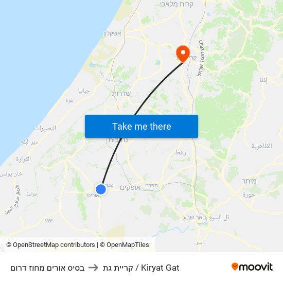 בסיס אורים מחוז דרום to קריית גת / Kiryat Gat map