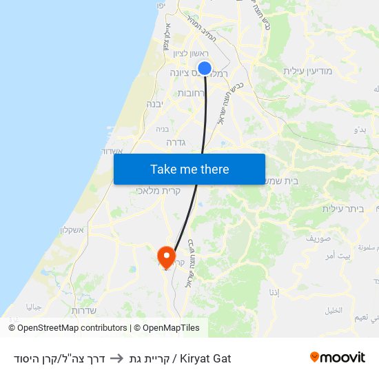 דרך צה''ל/קרן היסוד to קריית גת / Kiryat Gat map