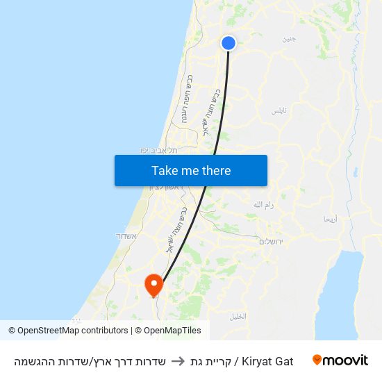 שדרות דרך ארץ/שדרות ההגשמה to קריית גת / Kiryat Gat map