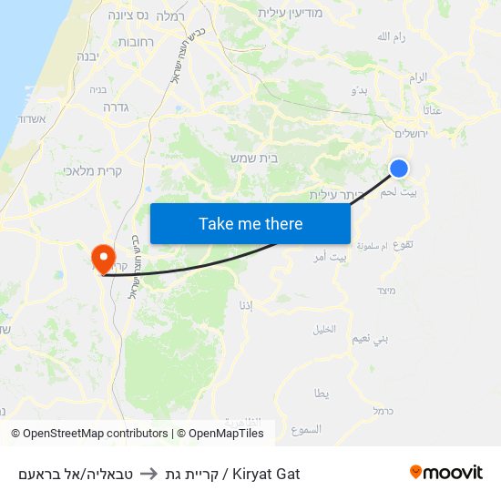 טבאליה/אל בראעם to קריית גת / Kiryat Gat map