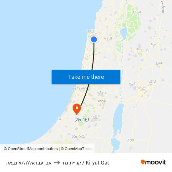 אבו עבדאללה/א-נבאק to קריית גת / Kiryat Gat map