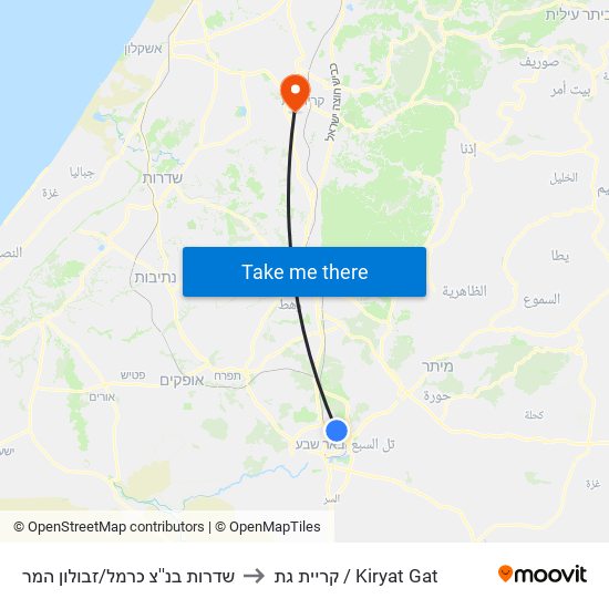 שדרות בנ''צ כרמל/זבולון המר to קריית גת / Kiryat Gat map