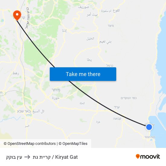 עין בוקק to קריית גת / Kiryat Gat map