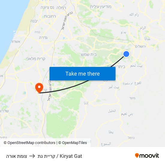צומת אורה to קריית גת / Kiryat Gat map