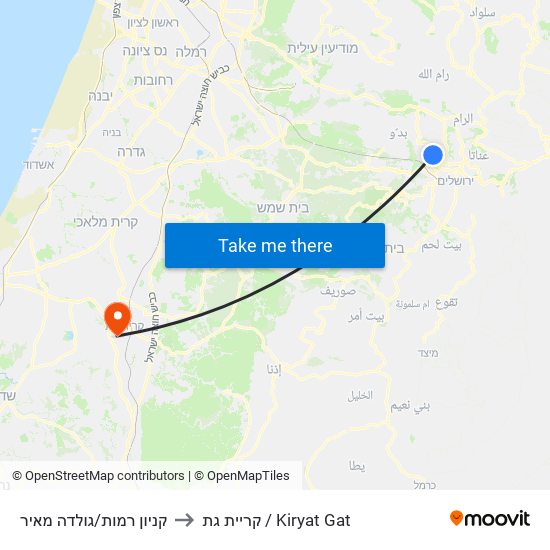 קניון רמות/גולדה מאיר to קריית גת / Kiryat Gat map