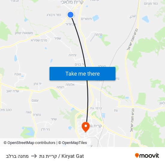 מחנה ברלב to קריית גת / Kiryat Gat map