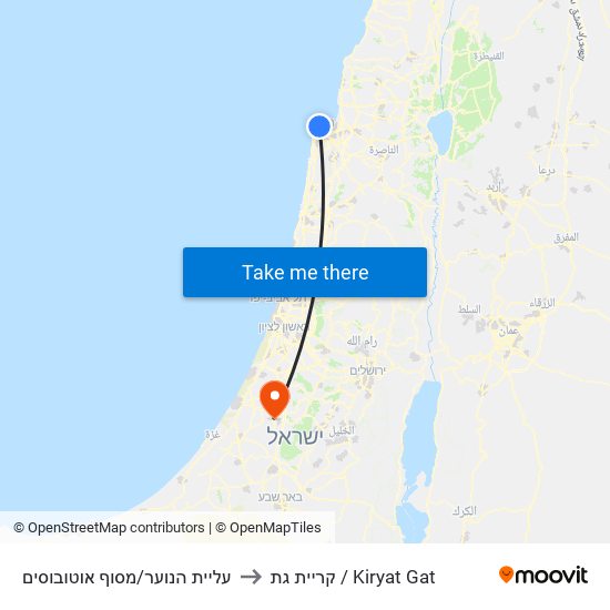 עליית הנוער/מסוף אוטובוסים to קריית גת / Kiryat Gat map