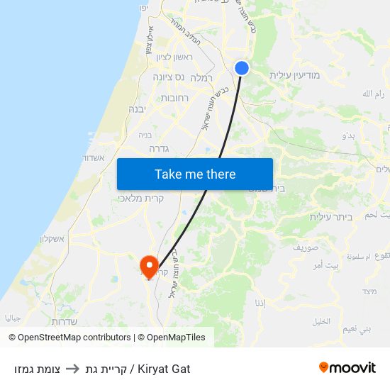 צומת גמזו to קריית גת / Kiryat Gat map