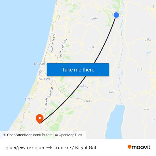 מסוף בית שאן/איסוף to קריית גת / Kiryat Gat map