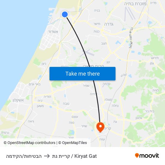 הבטיחות/הקידמה to קריית גת / Kiryat Gat map