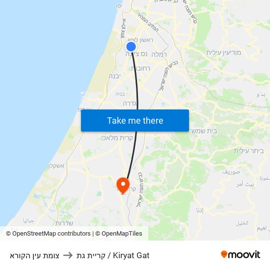 צומת עין הקורא to קריית גת / Kiryat Gat map