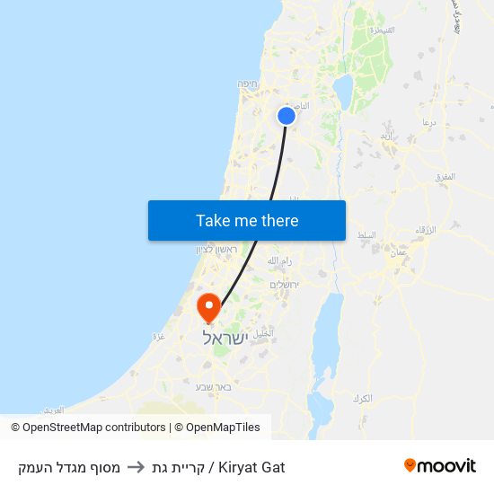 מסוף מגדל העמק to קריית גת / Kiryat Gat map
