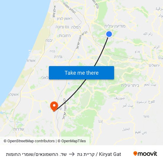 שד. החשמונאים/שומרי החומות to קריית גת / Kiryat Gat map
