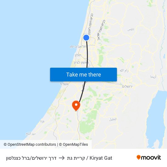 דרך ירושלים/ברל כצנלסון to קריית גת / Kiryat Gat map