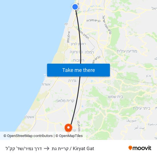 דרך נמיר/שד' קק''ל to קריית גת / Kiryat Gat map