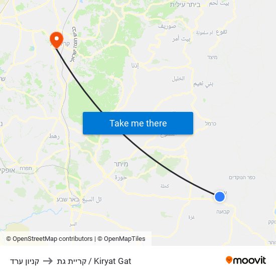 קניון ערד to קריית גת / Kiryat Gat map
