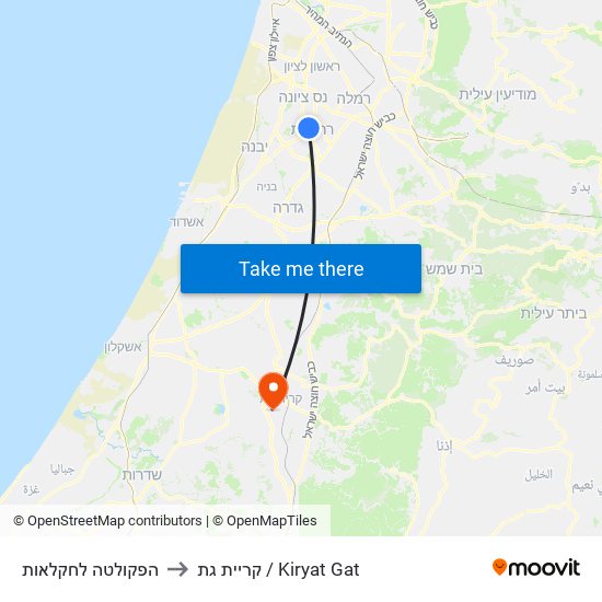 הפקולטה לחקלאות to קריית גת / Kiryat Gat map