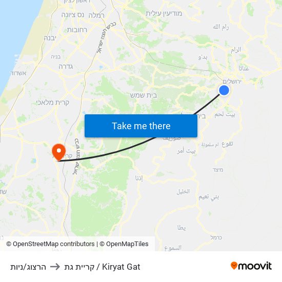 הרצוג/ניות to קריית גת / Kiryat Gat map