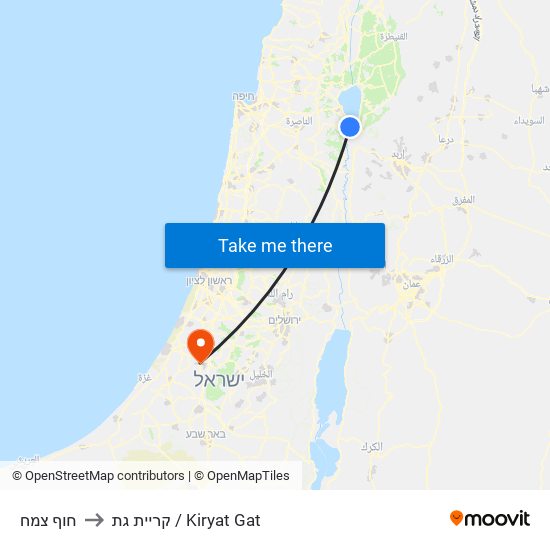 חוף צמח to קריית גת / Kiryat Gat map