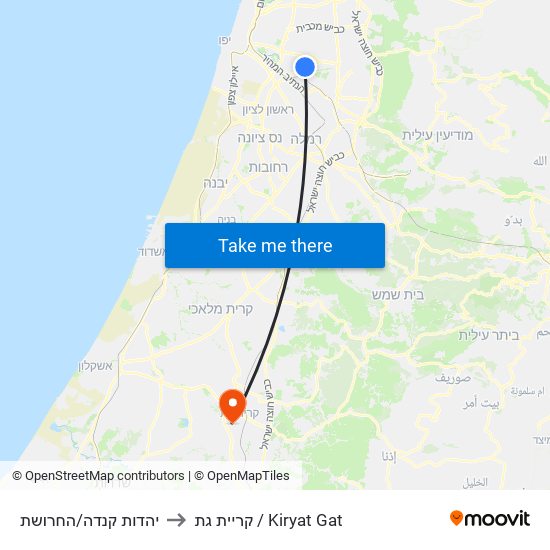 יהדות קנדה/החרושת to קריית גת / Kiryat Gat map