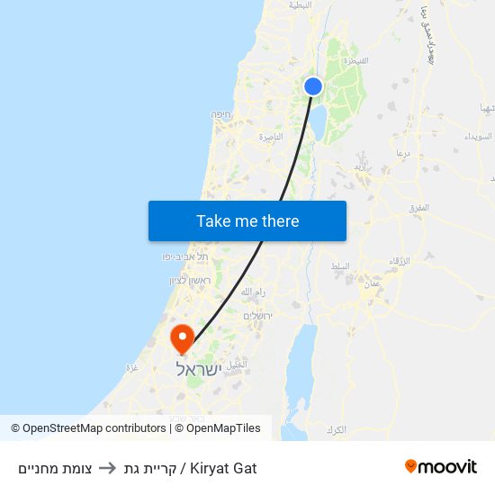צומת מחניים to קריית גת / Kiryat Gat map