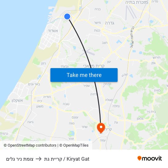 צומת ניר גלים to קריית גת / Kiryat Gat map