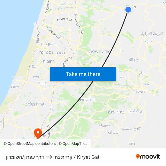 דרך עפרון/השומרון to קריית גת / Kiryat Gat map