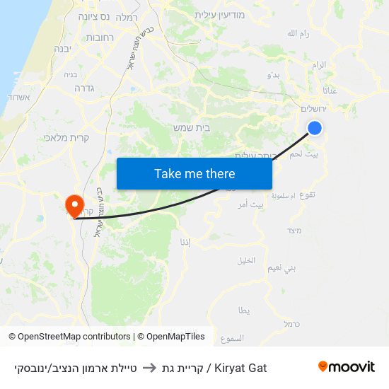 טיילת ארמון הנציב/ינובסקי to קריית גת / Kiryat Gat map