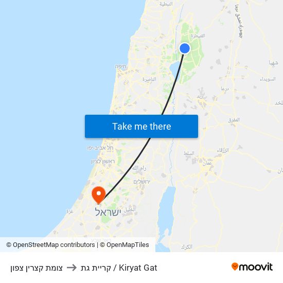 צומת קצרין צפון to קריית גת / Kiryat Gat map