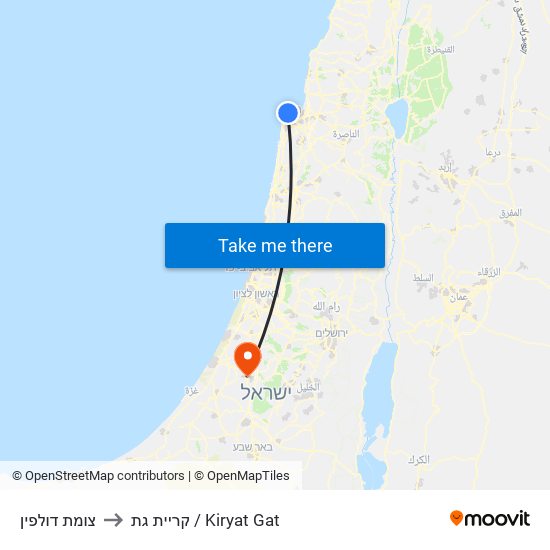 צומת דולפין to קריית גת / Kiryat Gat map