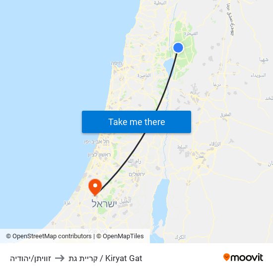 זוויתן/יהודיה to קריית גת / Kiryat Gat map