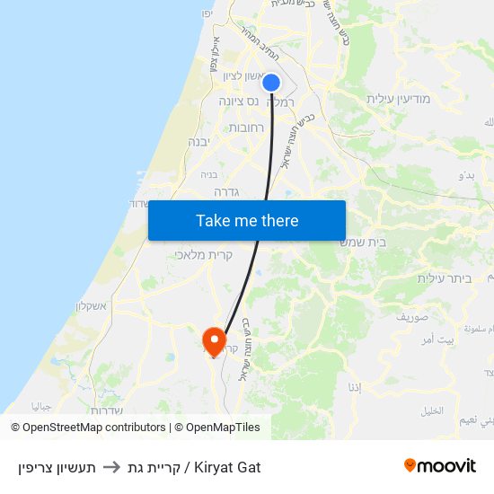 תעשיון צריפין to קריית גת / Kiryat Gat map