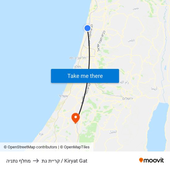 מחלף נתניה to קריית גת / Kiryat Gat map