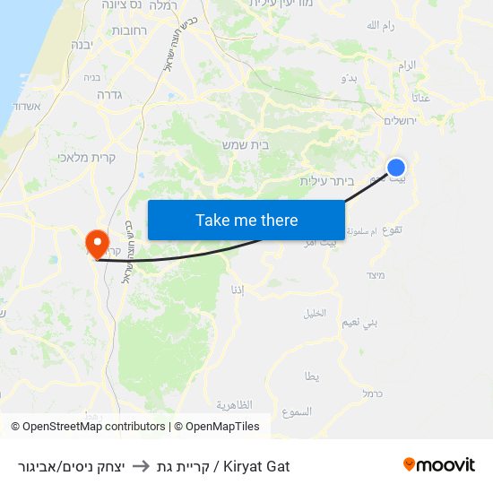 יצחק ניסים/אביגור to קריית גת / Kiryat Gat map