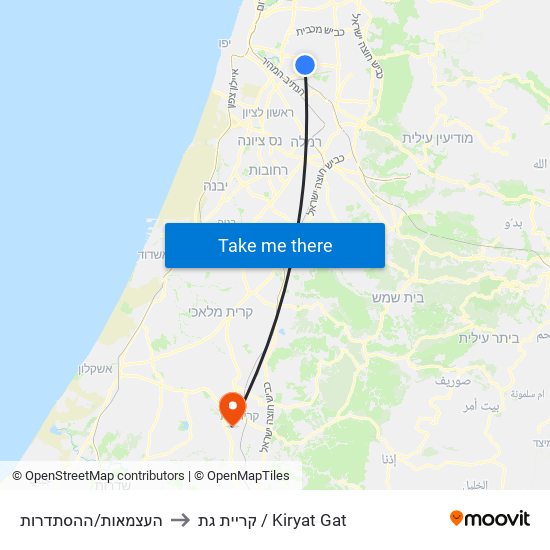 העצמאות/ההסתדרות to קריית גת / Kiryat Gat map