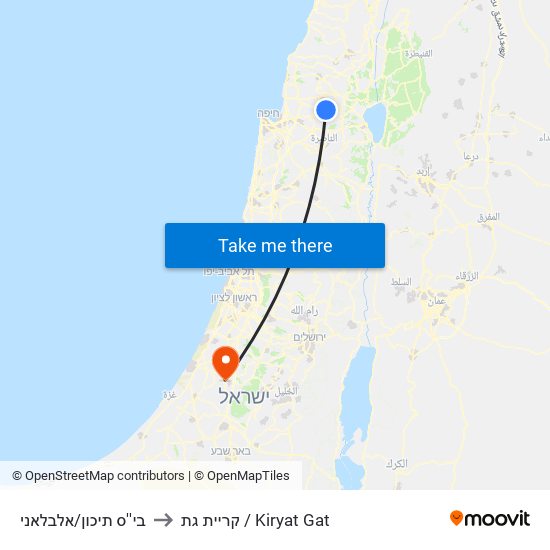 בי''ס תיכון/אלבלאני to קריית גת / Kiryat Gat map