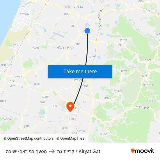 מסעף בני ראם/ישיבה to קריית גת / Kiryat Gat map