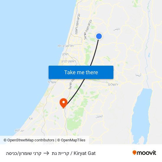 קרני שומרון/כניסה to קריית גת / Kiryat Gat map