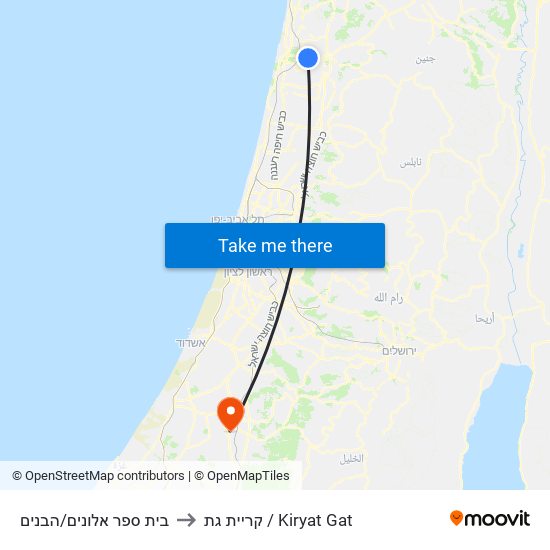 בית ספר אלונים/הבנים to קריית גת / Kiryat Gat map