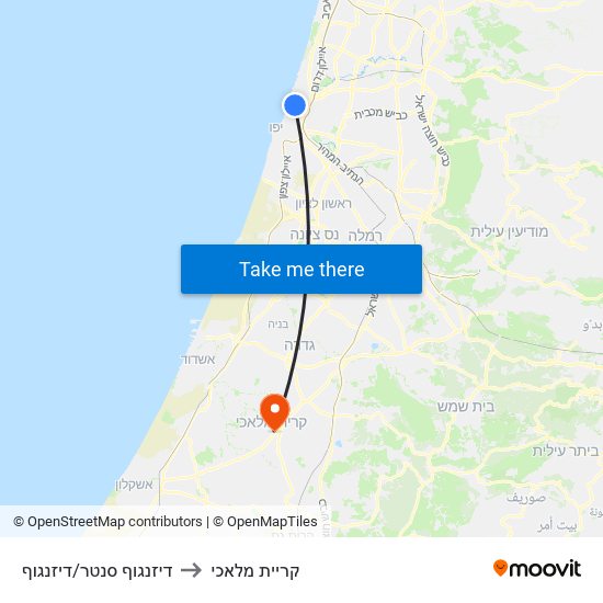 דיזנגוף סנטר/דיזנגוף to קריית מלאכי map