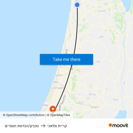 טכניון/הנדסת חומרים to קריית מלאכי map