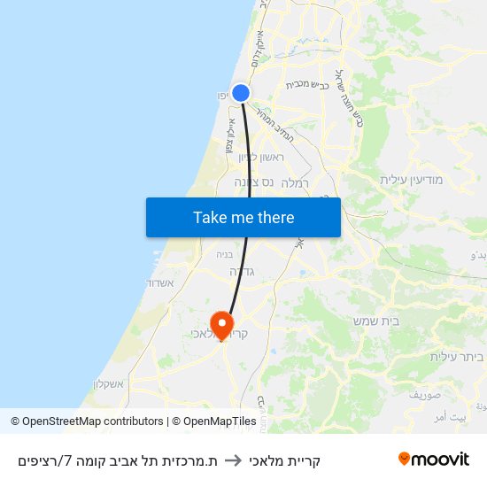 ת.מרכזית תל אביב קומה 7/רציפים to קריית מלאכי map