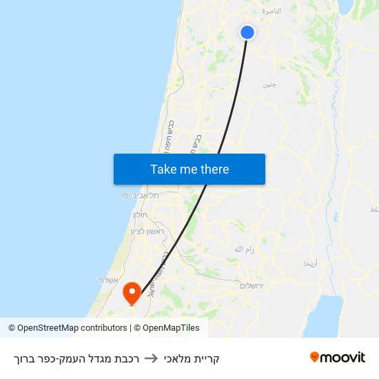 רכבת מגדל העמק-כפר ברוך to קריית מלאכי map