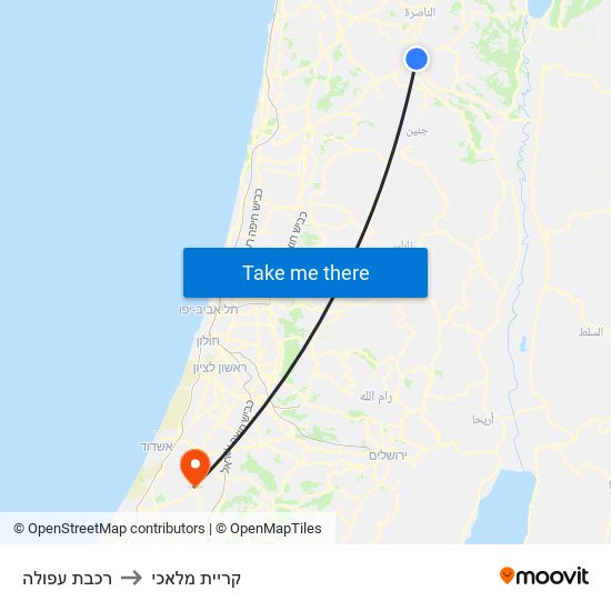 רכבת עפולה to קריית מלאכי map