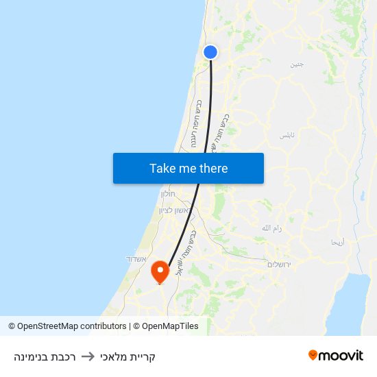 רכבת בנימינה to קריית מלאכי map