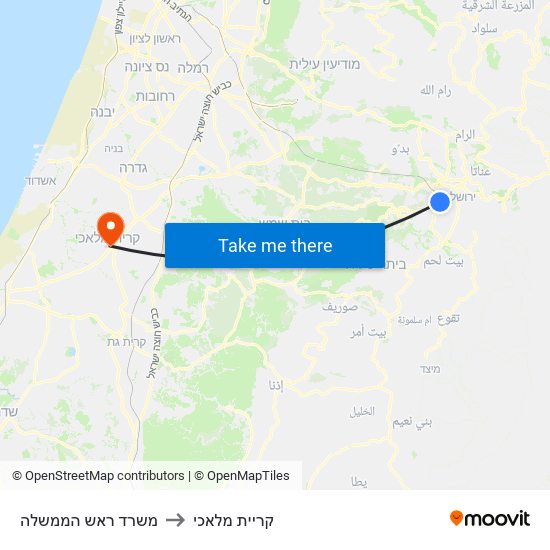 משרד ראש הממשלה to קריית מלאכי map