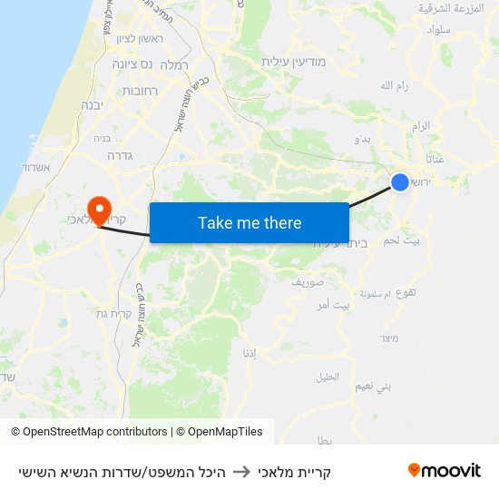 היכל המשפט/שדרות הנשיא השישי to קריית מלאכי map