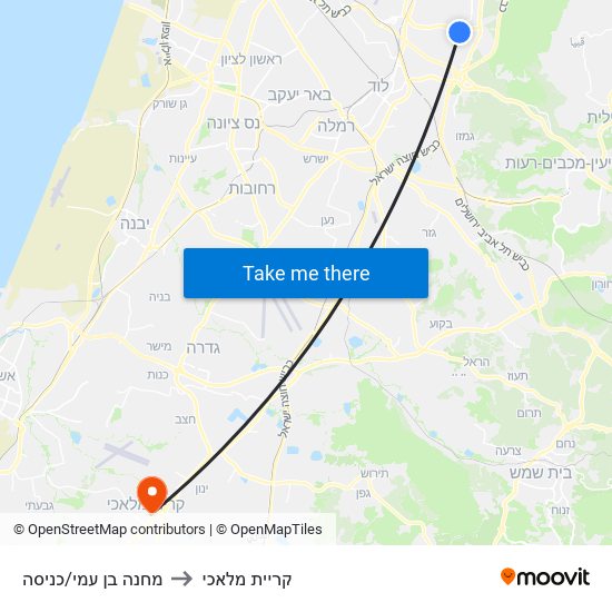 מחנה בן עמי/כניסה to קריית מלאכי map