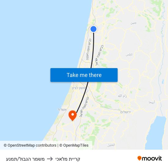 משמר הגבול/תמנע to קריית מלאכי map