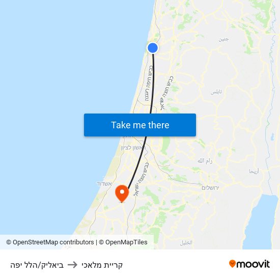 ביאליק/הלל יפה to קריית מלאכי map